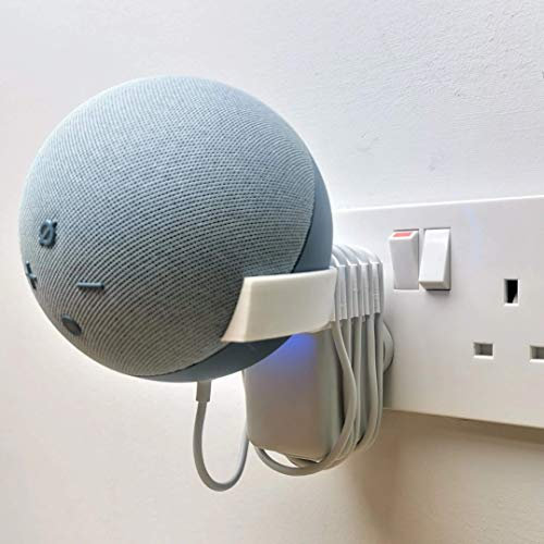 Echo Dot 4th Generation Plug Mount Plug Bracket (3pin UK) With Cable Management (White)