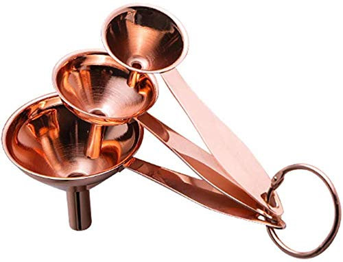 Juego De 3 Embudos De Cocina, Embudo De Acero Inoxidable, Embudo De Colador Pequeño con Embudo De Metal con Mango Largo para Matraz De Cadera para Transferir Fluido, Líquido, Aceite, Polvo-Gold
