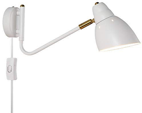 Modern Weiß Wandleuchte mit Schalter Verstellbarer Schwenkarm Wandlampe mit Stecker Nachttischlampe mit Kabel Wand-Leselampe Drehbar Metall Lampenschirm E27 Wandbeleuchtung für Schlafzimmer Wohnzimmer