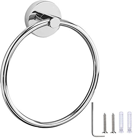 Porta Asciugamani Anelli Portasciugamani Acciaio Inossidabile Anello Porta Salvietta Tondo Porta Asciugamani ad Anello da Parete con Accessori di Fissaggio (Argento)