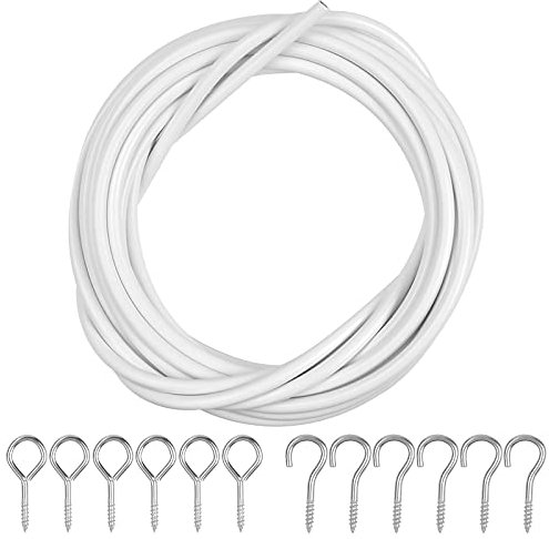 10M Alambre de Cortina Cuerdas Cortinas Accesorios para Cortinas Alambre para Cortinas,Cable para Cortinas con 10 Ganchos y 10 Ojos para Barras de Cortina de Red