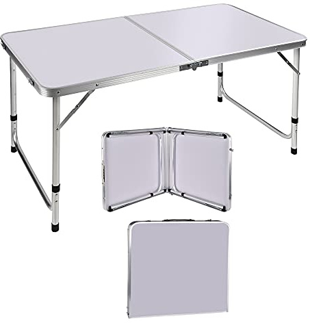 Mesa Plegable Portátil de 90 cm - Altura Ajustable 120 cm, Con Asa de Transporte - Para Picnic, Camping, Ordenador - Ligera 4,5 kg