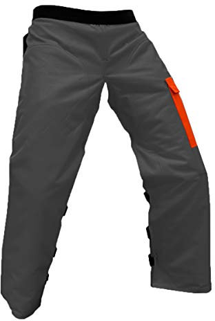 FORESTER Strapazierfähige Kettensägen-Sicherheitschaps mit Tasche und verstellbarem Gürtel, Schürze-Stil, UL-zertifiziert, grau/orange, klein