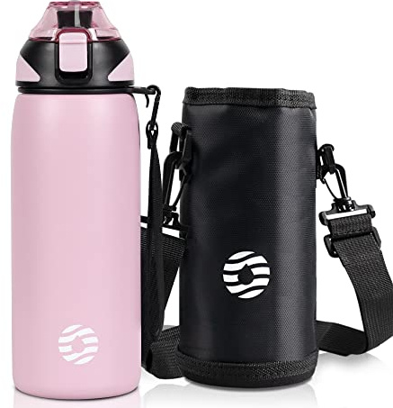 FJbottle Trinkflasche Edelstahl 1L, 800ml, 600ml, 400ml Kinder BPA-Frei Auslaufsichere Wasserflasche Thermosflasche Sport, Kohlensäure geeignet Thermoskanne für Uni, Schule, Fitness, Outdoor, Fahrrad | Mit Einhandöffnung und tragbarer Flaschentasche – BPA-freie Sportflasche, spülmaschinengeeignet für Fitness und Alltag.