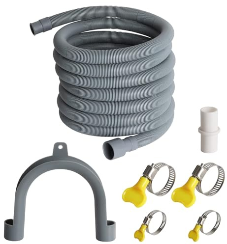 Manste Washer Drain Hose Extension,16FT, Washing Machine Drain Hose Extension，extra Long Washer Drain Hose, U-Bend Holder, Adapter 4 Pcs Clamps