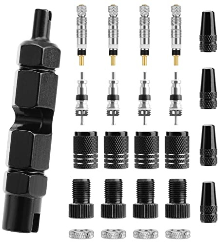 Oumers Bike 25-Piece Valve Core Tool Set,Included Presta Valve Core and Cap, Schrader Valve Core and Cap, Presta to Schrader Valve Adapter, Rim Nut, Core Removal Tool