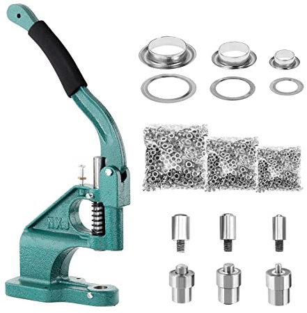BEAMNOVA Grommet Tool Kit Hand Press Eyelet Setter Machine 1/4, 3/8, 1/2 Inch (6, 10, 12 mm) Setting Dies, 1500 Silver Grommets