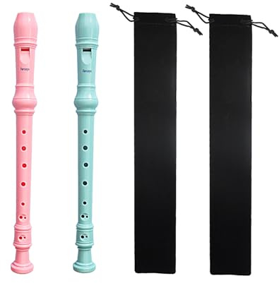 Farcaya 2-Piece Soprano Recorder Instrument for Beginners German Style C Key 8 Hole Descant with Clean Rods 2 Storage Cases (Pink+Light Blue)