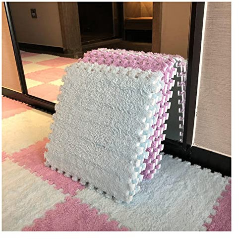 20 Stück 30 X 30 cm Ineinandergreifende Schaumstoffmatten, Plüschmatte, Flauschige Teppichfliesen, Plüschteppich, Schlafzimmer-Bodenfliesen, Weiche Spielmatte, Bodenmatte,Blue+Light Purple,THK 10mm