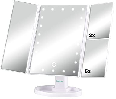 BEPER P302VIS050 Specchio con Luci, Ingranditore 1x / 2x / 5x - Make-Up per Postazione Trucco, 35x24 cm