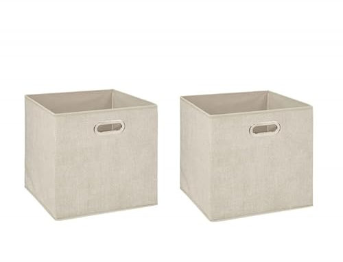 UNIMASA Cajas de Almacenamiento de Tela Cesta Organizador Plegable 31x31x31 cm Pack de 2 Unidades - Beige