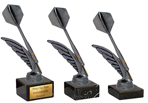 eberin · Dart Pokal · Dartturnier · Dart-WM · Wanderpokal · Resin Dartpfeil Altsilber/Gold auf Marmor · Kneipe · Event · mit Wunschgravur · in 3 Größen erhältlich