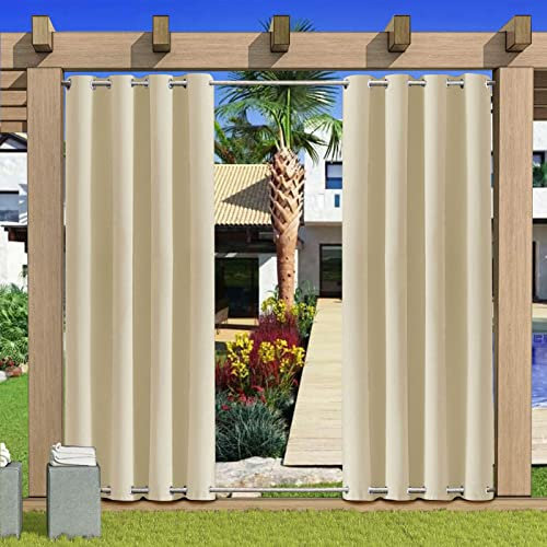 1 Stück Outdoor Vorhang，Outdoor Gardinen Wetterfest Mit Ösen Oben Und Unten，Sonnenschutz Terrasse，Balkon Vorhang Beige Wasserdicht