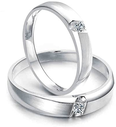 AMDXD 18 Karat 750 Weißgold Ringe Diamant 0.12ct, 1 Paar Diamantring Klassiker Design Freundschaftsringe Partnerringe, Damen 54 & Herren 61, Echte Goldschmuck