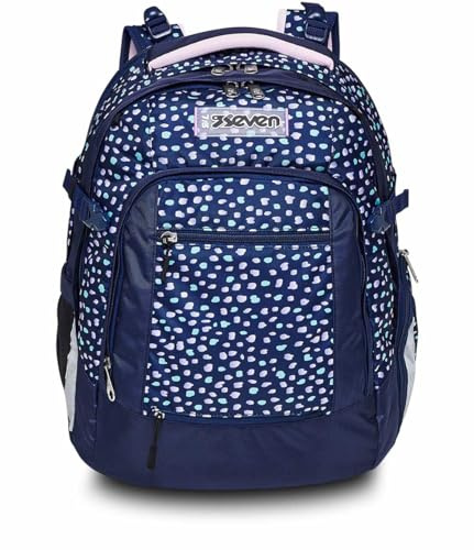 Seven Schulrucksack: ergonomisch & erweiterbar, mit mehreren Fächern, Schulranzen für Mädchen&Jungen; nachhaltiges Gewebe, mit Höhenverstellungssystem, Gymnasium & Schule, UPDOWN TWICE CHARMING PATCH