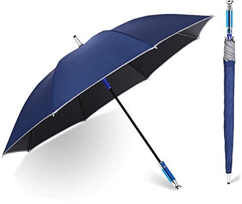 REOTEL Spazierstock Regenschirm,Automatischer überdimensionaler Golf Regenschirm,Krückenschirm mit reflektierendem Streifen, rutschfester Spazierstock, zum Klettern, Wandern,Blau,Double Layer