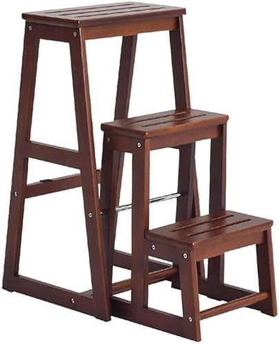 OKUOKA Tritthocker aus 100% Holz, Haushaltsleitern, Faltbare Leiter, Multifunktionsregal für Bibliothek, Küche, Loft, Zuhause – J07P (Größe: 38 x 36,5 x 70 cm)