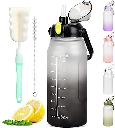 GXCROR Borraccia,a Prova di Perdite, Con manico portatile,Borraccia 2 Litri Motivazionale