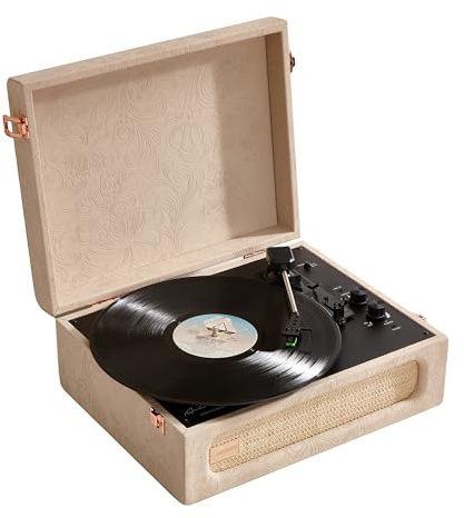 Arkrocket Coryphaeus Vinyl Record Player 3-Speed Bluetooth Input and Output Built-in Speakers with Magnetic Cartridge Auto Off (Flora Engraved)