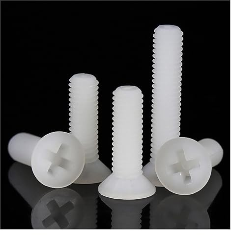 SEIDER 20/50 Stück M2 M2,5 M3 M4 M5 M6 M8 Schwarz/Weiß Nylon Senkkopfschrauben Kunststoff Flachkopfschrauben Länge: 4~40 mm(White,M3x15 (50pcs))