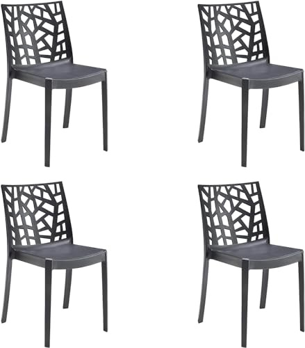 GLOUPIE Set 4 Sedie Matrix In Polipropilene Nero, Dim. 55x47x82 Cm,Peso 4 Kg,Per Interno Ed Esterno,Made In Italy,Impilabili