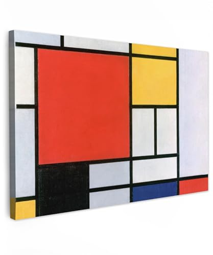 MuchoWow© Quadro Su Tela 120x80 cm Grandi Dimensioni Quadri Moderni Soggiorno Stampa Di Foto Decorazione Da Parete Con Cornice DipintiMondrian - Arte - Blu - Rosso - Bianco - Artiste