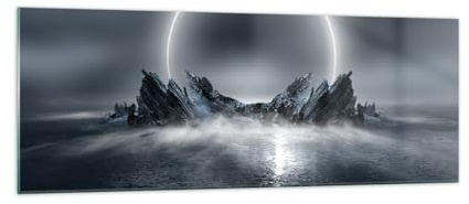 ARTTOR Glasbild 140x50cm Wandbild Glasdruck Fantasy Weltraum - 5372 | Futurismus Sturm Mond Panorama Groß XXL Modern Dekoration Wohnzimmer Schlafzimmer Küche Wanddeko Kunstdruck Art ARTTOR