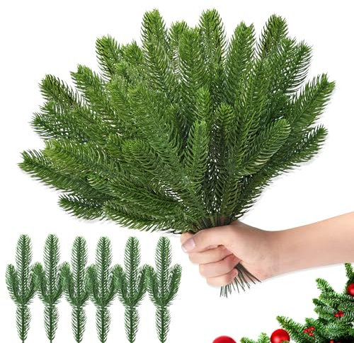 ROLLWAY 50 Stück Tannenzweige Künstlich 26x10cm, Künstliche Tannenzweige Gefälschte Kiefernzweige Künstliche Pflanzen Kunsttanne Tannengrün Tannennadeln für DIY Adventskranz Weihnachten Deko