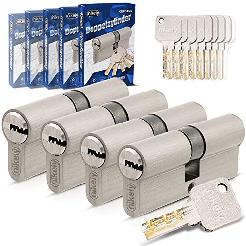 GERCAR Pro Gleichschließend 4x Schließzylinder 30/40 Set 4 Profilzylinder inkl. 20 Schlüssel - 70 mm Türschloss Zylinderschloss 4er Zylinder - Länge: 70mm, A:30 B:40 - Schließsystem