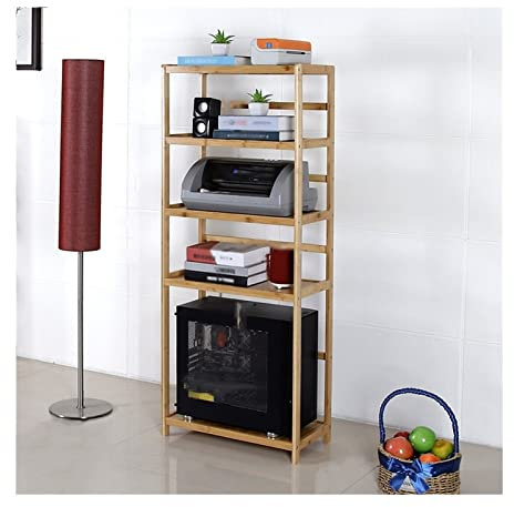 Soporte CPU Bajo Mesa Soporte de torre for PC móvil, soporte for impresora móvil de 5 niveles con estantes de almacenamiento abiertos, soporte de suelo con ruedas giratorias de bambú for oficina en ca