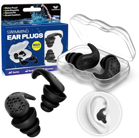 Swimming Ear Plugs, VIGOROAD 2 Pairs Waterproof Ultra Comfy Reusable Silicone Swimming earplugs for Swimmers, Shower, Bathing, Surfing, Pool and Other Water Sports(Adults, Teens & Kids 9+)