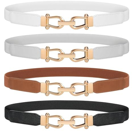 JasGood Skinny Elastischer Taillengürtel Dünner Damen Vintage Gürtel Mode Dehnbarer Gürtel Stretch Taille Gürtel mit Goldener Schnalle