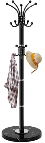 LOZABEE Metal Heavy Duty Coat Rack Stand, Modern Freestanding Coat Rack with Natural Marble Base, 360° Roraty Coat Racks with 16 Hooks, Black Coat Hall Tree Hanger Stand for Entryway, Office