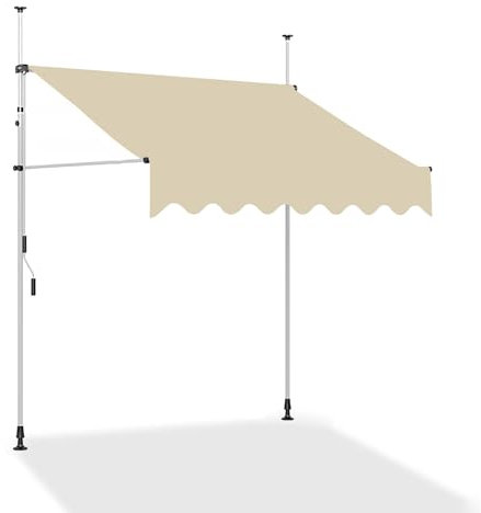 LXRHLIKG Manuell Klemmmarkise, Einstellbare Höhe und Winkel, Stabiler Stahlrahmen und Leicht zu Reinigende Klemm Markise aus Polyester für die Terrasse (Color : Beige-White, Size : 79/200cm)