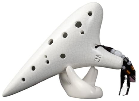 professionelle Okarina Okarina-Instrument 12 Löcher AC-Alt-C-Taste Anfängerflöte 12 Löcher AC-Keramik Eisriss elegantes Weiß