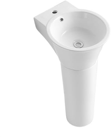 Lavabo Baño Fregadero de pedestal blanco simple, lavabo de columna de espacio pequeño tipo dividido con kit de desbordamiento y drenaje, lavabo de baño de pie de cerámica Lavabo de Pie(A)