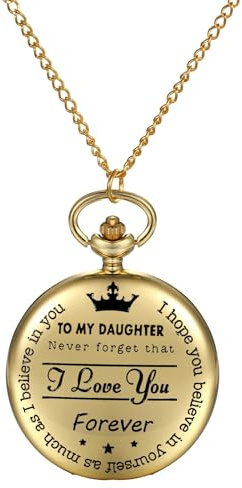 JewelryWe Gravierte Taschenuhr mit Kette Herren Damen Analog Quarz Kettenuhr mit Gravur Einfache Glatte Uhr Anhänger Halskette Geschenk
