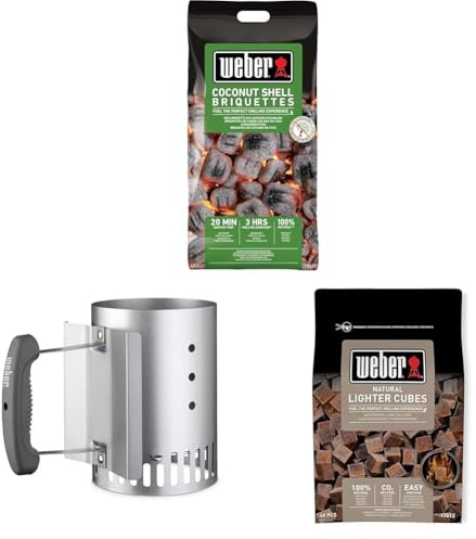 Bundle - Weber Grill Briquettes from Coconut Shells (4kg bag), high performance, for long and consistent heat, ideal for longer grilling of grill food, 100% natural (18401)