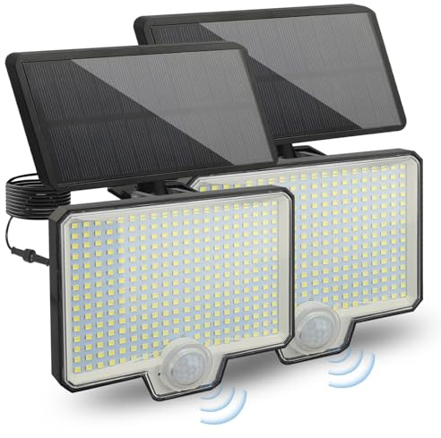 Solar Outdoor Garden Wall Lights, 294 LED Motion Sensor Wall Light with IP65 Waterproof 1800mAh Battery, Four Lighting Modes, Sensitive Sensor, Solar Powered for Outdoor Spaces (2 Set)