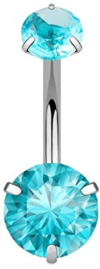 AMDXD Piercing Schmuck, Bauchnabelpiercing Edelstahl,Hellblau Kristalle Bananabell Piercing mit 2 Zirkonia Anhänger Glänzende Schmuck 21.5MM, Hellblau