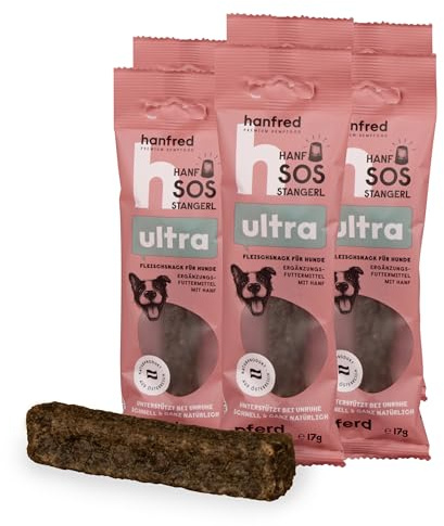 SOS Ultra Pferd, enthalten Pferdefleisch und Hanfpulver - Snack für Hunde, getreidefrei, bei Unruhe, gegen Stress, unterstützt die Verdauung und Gelenke, 6 x 17g
