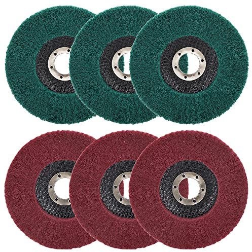 6Pcs 115mm Nylon Fiber Flap Disc Polishing Buffing Wheel, Assorted 120 & 320 Grit Non-Woven Sanding Grinding Wheel Set, 4.5'' x7/8'' Scouring Pad Angle Grinder Discs, Deburring & Rust Removal(3Pcs Red