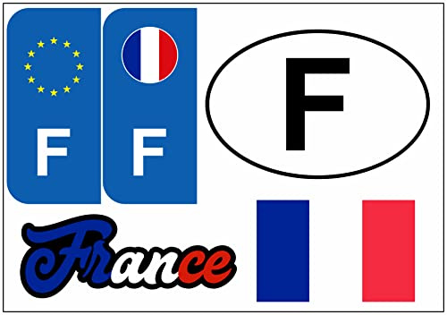 Daged Frankreich Aufkleber Karte 5 Stück - Auslandskennzeichen Nummernschild PKW Auto Motorrad Biker Flagge Fahne Vinyl KN