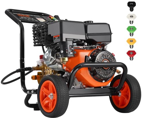 VEVOR Lavadora de Alta Presión a Gas 4400 PSI Limpiador de Alta Presión 15 L/min con Bomba de Cobre, Pistola Rociadora, Varilla de Extensión, 5 Boquillas para Casas, Vehículos, Patios