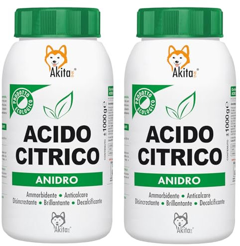 Akitaink Acido Citrico in Polvere, 100% Puro, Naturale ed Ecologico: l’Alleato Multiuso per Casa con Funzioni Ammorbidenti, Anticalcare, Brillantanti, Disincrostanti e Decalcificanti Confezione 2 kg