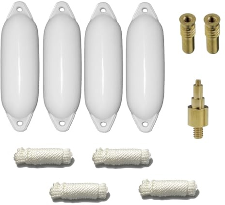 12skipper Set di 4 parafanghi Majoni Star 25 con 4 parafanghi, 2 valvole di ricambio, 1 adattatore valvola – bianco, 58 x 15 cm