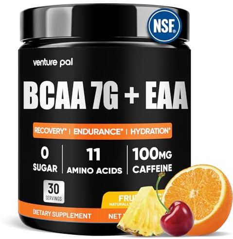 Venture Pal Sugar Free 7g BCAA + EAA Powder | Supports Muscle Recovery, Growth, Strength & Endurance – 9 Essential Amino Acids with L-Glutamine, Caffeine, Vitamin & Electrolyte for Energy & Hydration