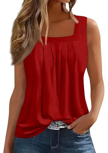 Blusas De Mujer Elegantes Básica Verano Camisetas sin Mangas Mujer Estampada Elegantes Top Camisetas Cuello en U Ropa Mujer Talla Grande T Shirts Amazón Compras Rojo XXL