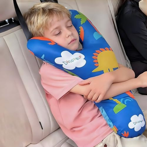 SIQITECHUK Oreiller de sommeil de voiture en forme de Y pour enfants - Appuie-tête de voiture doux - Pour longs trajets dans le siège de voiture - Oreiller de voyage confortable en avion avec ceinture