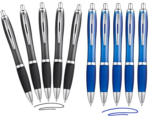 Set 10 Kugelschreiber – 5 Kulis Blau & 5 Schwarz | Druckkugelschreiber ergonomisch mit rutschfester Griffzone, Großraummine, Stifte für Büro, Schule & Alltag